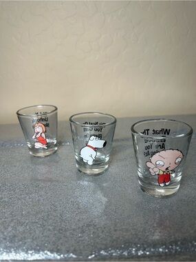 Family Guy Character Shot Glass 3pc Set - Stewie, Brian, Lois